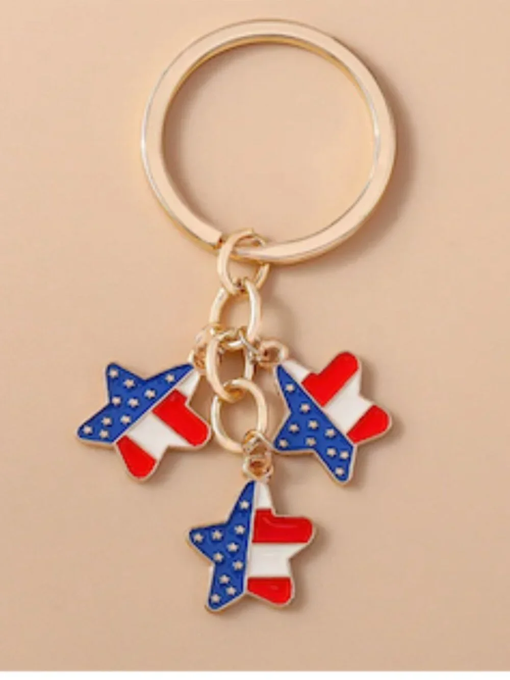 USA Patriotic Star Charm Keychain Red White Blue Enamel America 250 Celebration